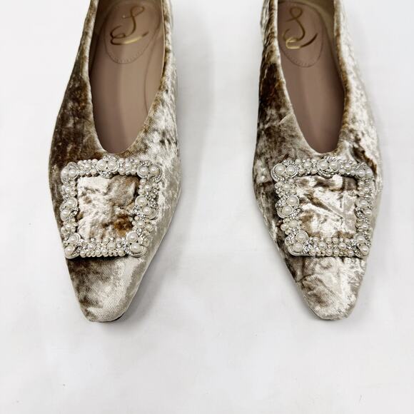 [Sam Edelman] Janina Prosecco Luster Pearl Buckle Velvet Square Toe Flats Size 9 - Picture 6 of 11